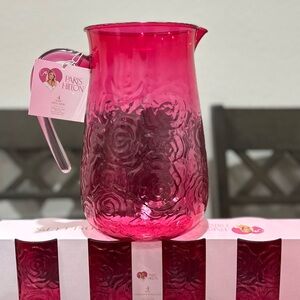 Paris Hilton Floral Vibrant Pink Pitcher with matching cups.